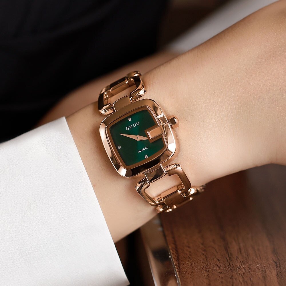 9.9 Big Promotion GUOU8190 New Style Steel Band Ladies Watch Brand Simple Temperament Square