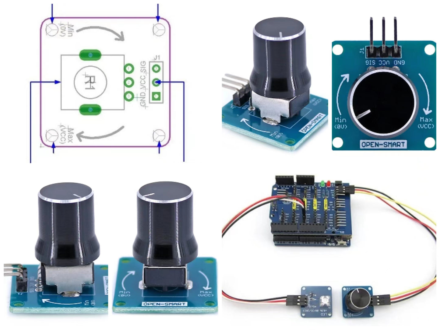 5PCS OPEN-SMARTRotary Angle Sensor Adjustable Volume Control Potentiometer Knob Switch Module Black Compatible for Arduino