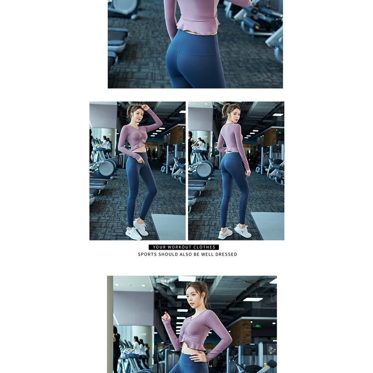 2022 New Style Women's Sports Suit Long-Sleeved Fashion Slim-Fit Umbilical Slimmer Look Hip-Lifting Running Fitness Quick-Drying Breathable Yoga