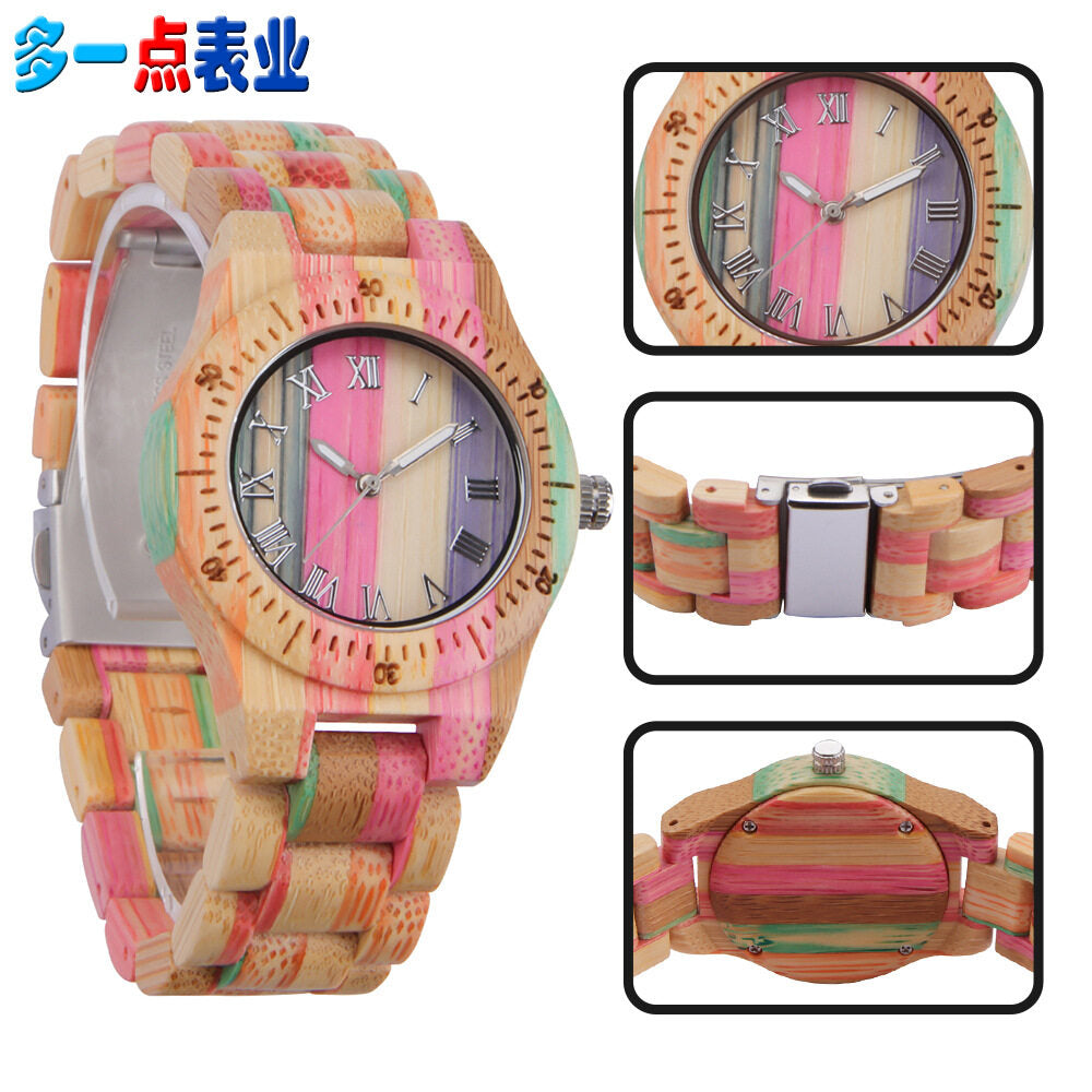 A little more colorful bamboo spot supply women's color bamboo wood watch two-color small casual luminous wood watch women's D8123