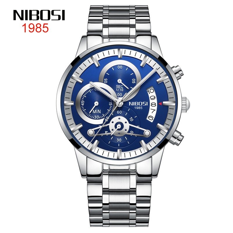 2309 New Style NIBOSI Solid Steel Band Men's Watch Waterproof Coating Glass Luminous Three-Eyed 6-Needle Quartz Men