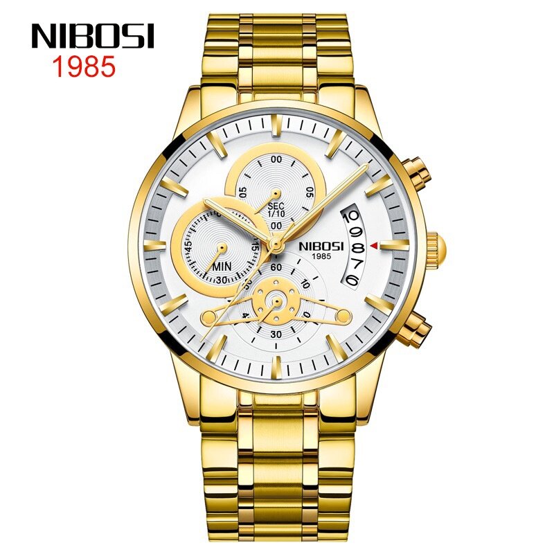 2309 New Style NIBOSI Solid Steel Band Men's Watch Waterproof Coating Glass Luminous Three-Eyed 6-Needle Quartz Men