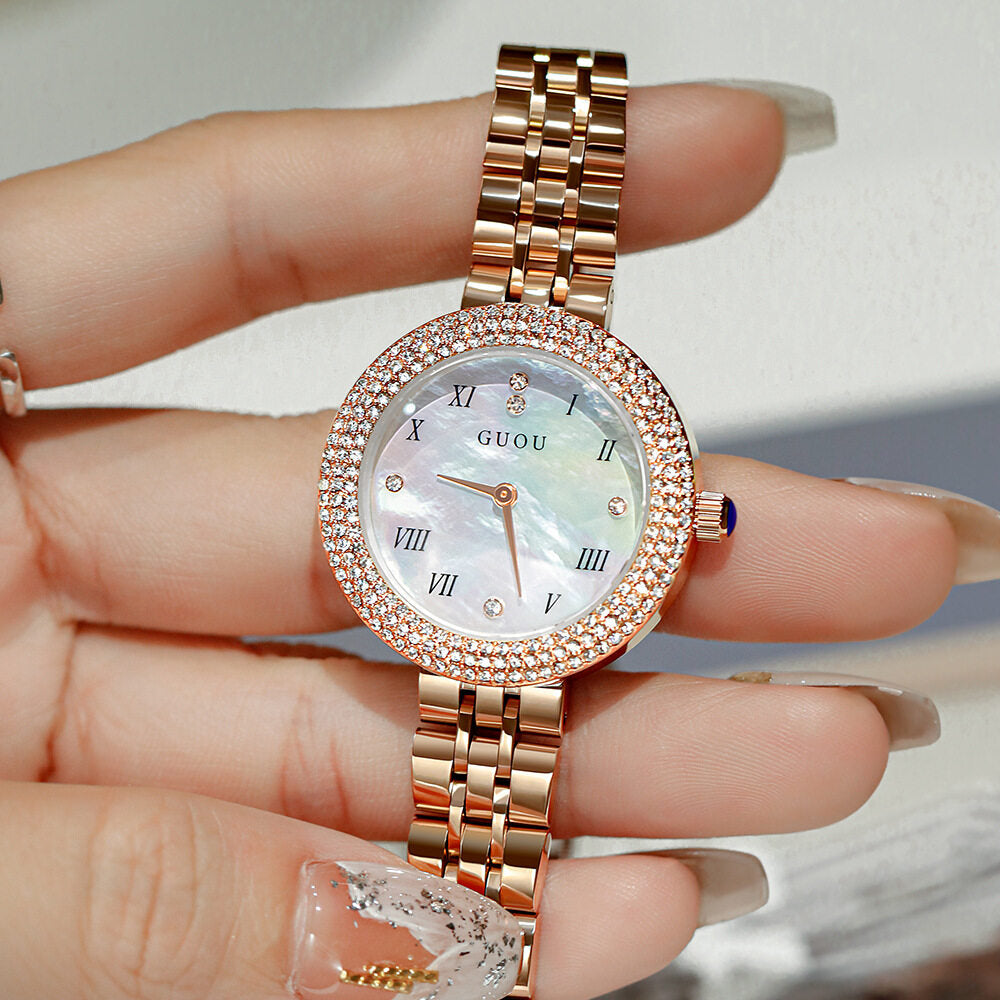 2021GUOU new ladies' watch fashion colorful Fritillaria small disc diamond steel band ladies' watch