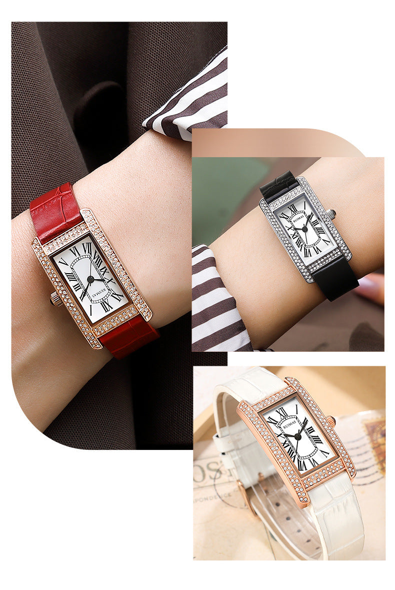 2023 NEW RUMAS DIAMOND-SET LADIES SMALL SQUARE LIGHT LUXURY FASHION QUARTZ TEMPERAMENT GODDESS SLIMMING WATCH 335