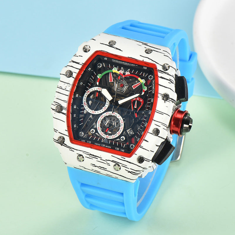 2023 Richard Imitation Carbon Fiber Men's Watch Hip Hop Trend Six Hands Calendar Running Seconds In Stock Quartz Watch Men's 8087F