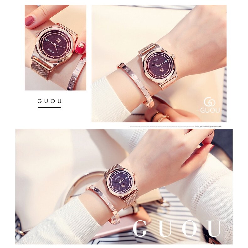 Ancient Ou GUOU Couple Watch Fashion Waterproof Business With Calendar Quartz Ladies