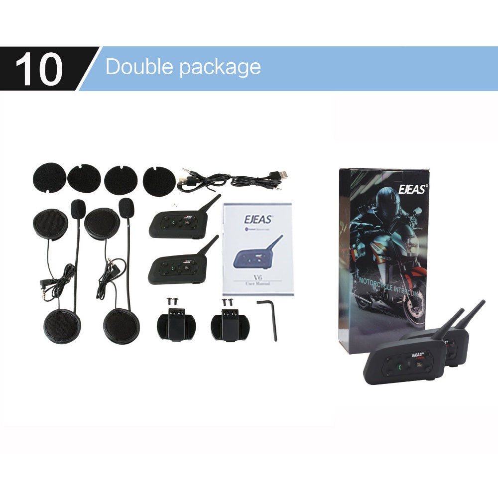 2Pcs Ejeas V6 Pro Bluetooth Motorcycle Intercom Helmet Headset 6 Riders 1200M Communicator Interphone + Metal Splint