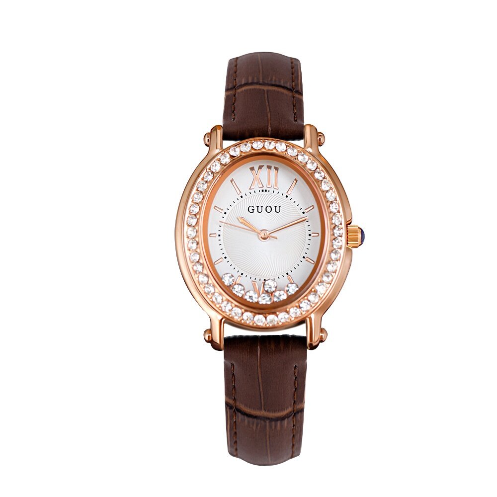 Ancient Ou GUOU6046 Ladies Watch Fashion Oval Dial Trendy Rhinestone Casual Real Quartz Women