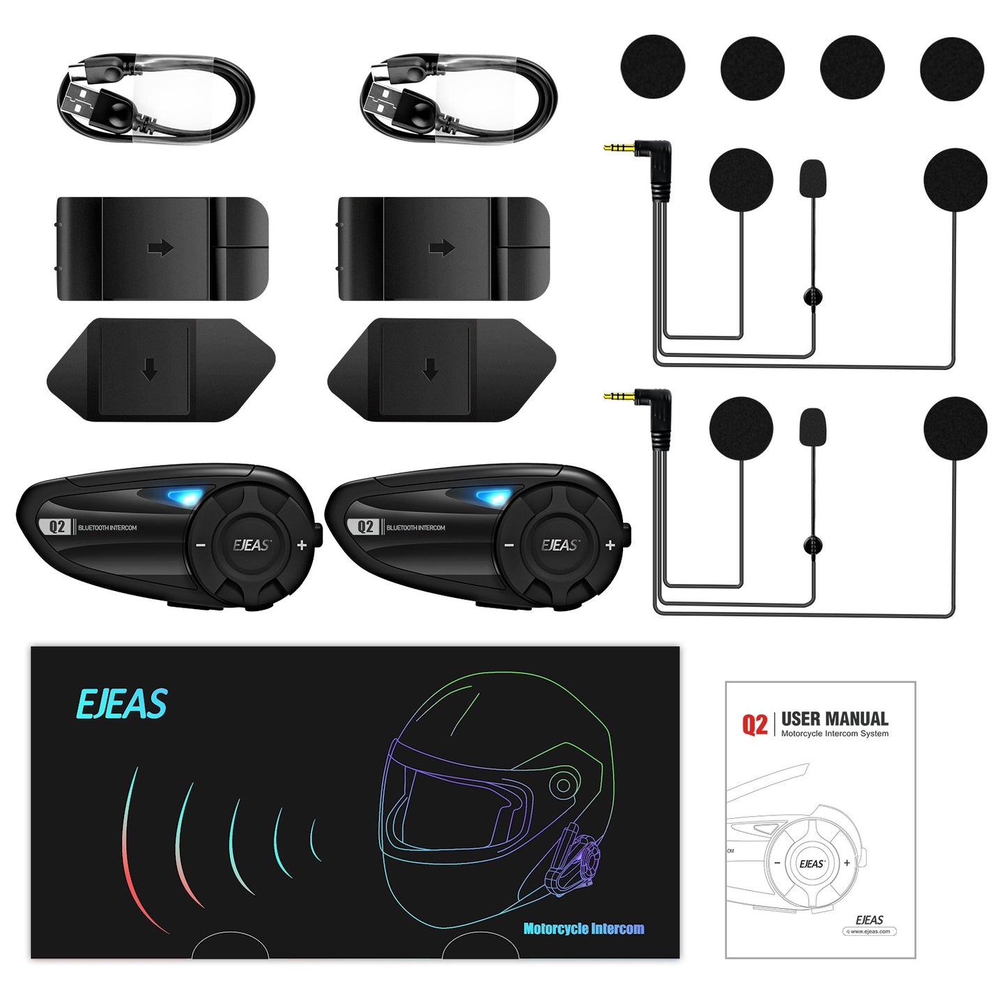 2022 EJEAS new Q2 2-person full duplex intercom 5.1 Bluetooth intercom