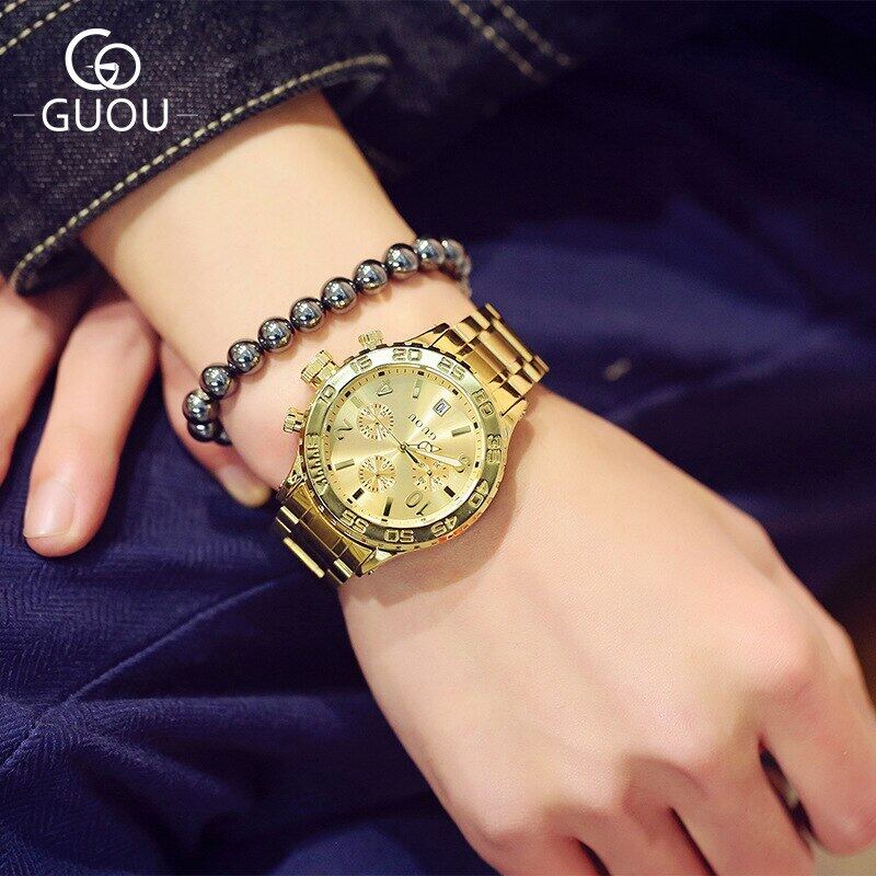 2021New Big Dial Steel Band Man Watch Women Quartz Watches Men's and Women's Watches Luxury Brand Gold Six-pin Calendar Clock