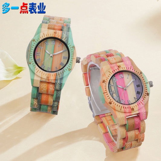 A little more colorful bamboo spot supply women's color bamboo wood watch two-color small casual luminous wood watch women's D8123