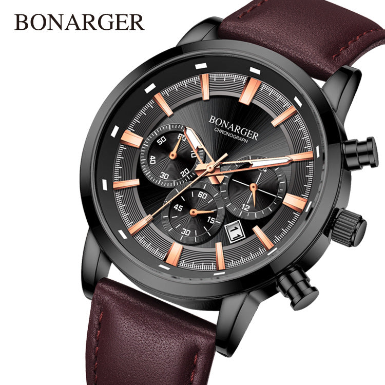 2021 new fashion men's waterproof watch fashion six pin multifunctional large dial watch luminous student watch male