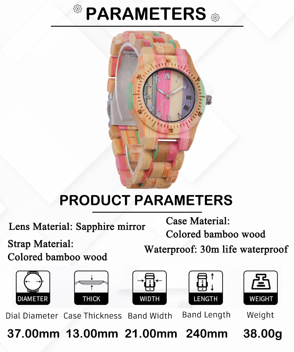 A little more colorful bamboo spot supply women's color bamboo wood watch two-color small casual luminous wood watch women's D8123