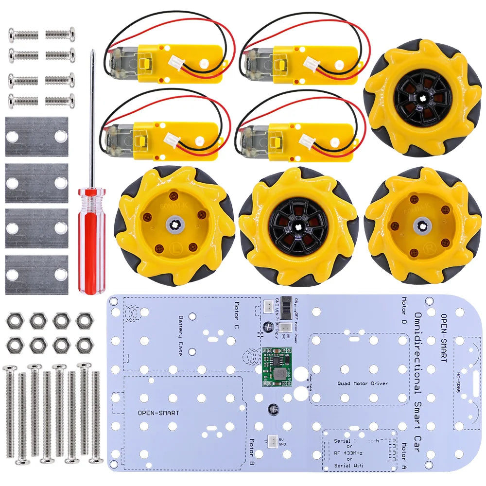 5PCS OPEN-SMART4WD Smart Car Kit 360 Degree Omnidirectional RF 315 MHz JoyStick Wireless Remote Control Gear Motor Easy-plug XH2.54 for Arduino