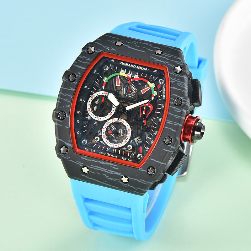 2023 Richard Imitation Carbon Fiber Men's Watch Hip Hop Trend Six Hands Calendar Running Seconds In Stock Quartz Watch Men's 8087F