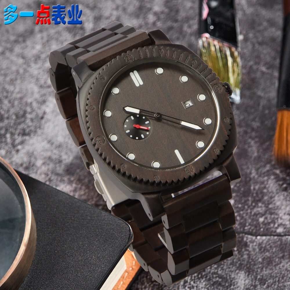 A little more men wooden watch color matching Boat-fruited Sterculia replica business multifunctional large dial luminous quartz watch with calendar