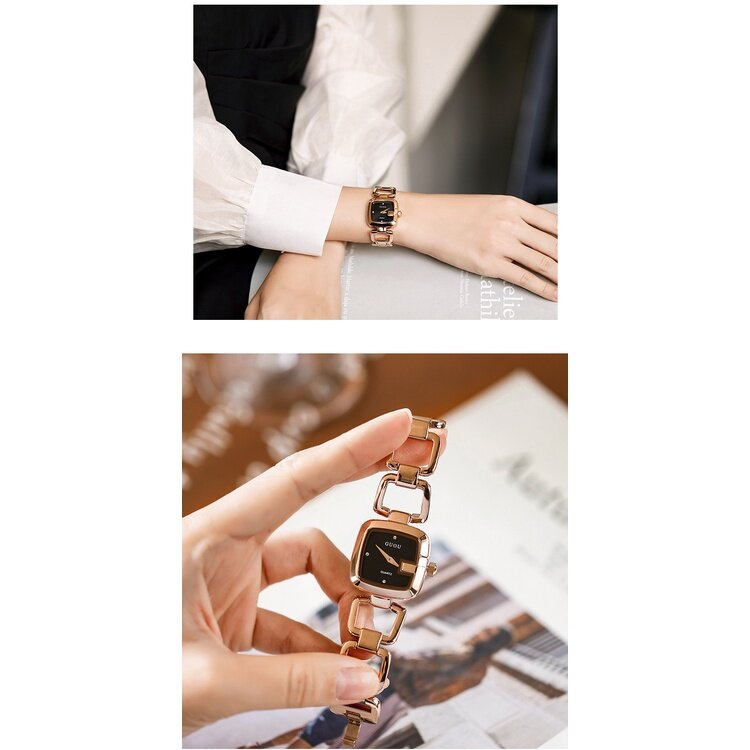 9.9 Big Promotion GUOU8190 New Style Steel Band Ladies Watch Brand Simple Temperament Square