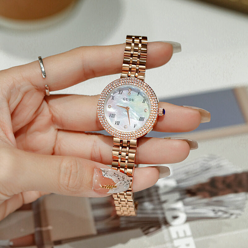 2021GUOU new ladies' watch fashion colorful Fritillaria small disc diamond steel band ladies' watch