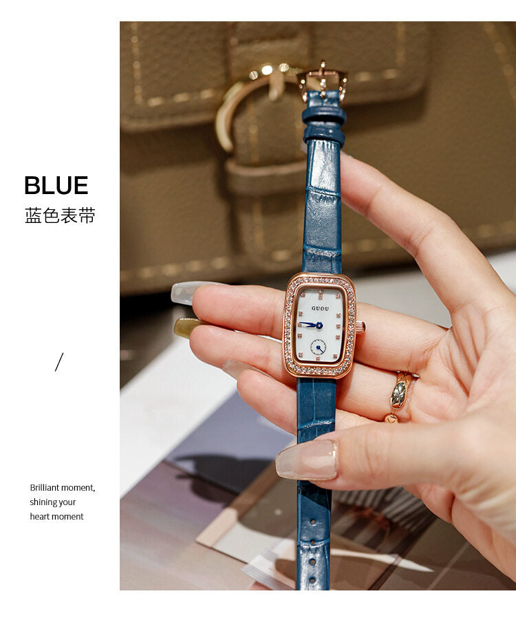 2021 new GUOU women's watch belt niche design fashionable women's quartz watch simple waterproof women's small square Watch