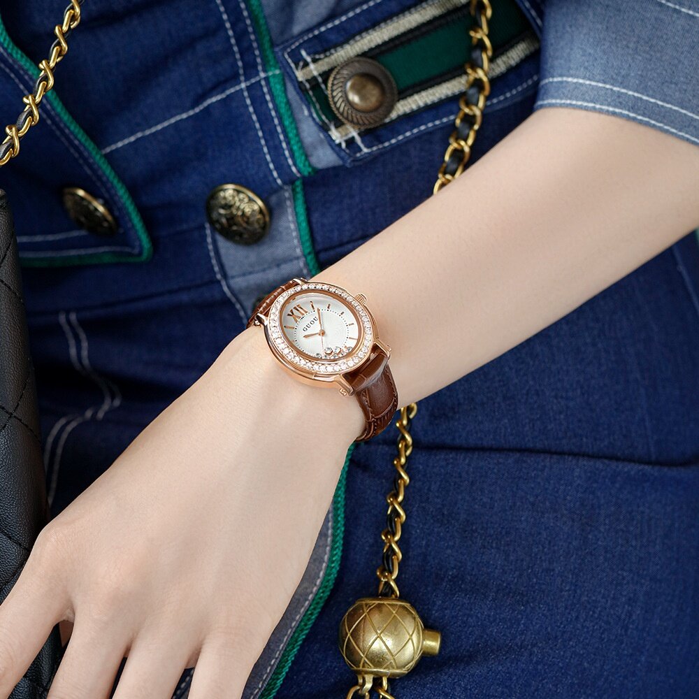 Ancient Ou GUOU6046 Ladies Watch Fashion Oval Dial Trendy Rhinestone Casual Real Quartz Women