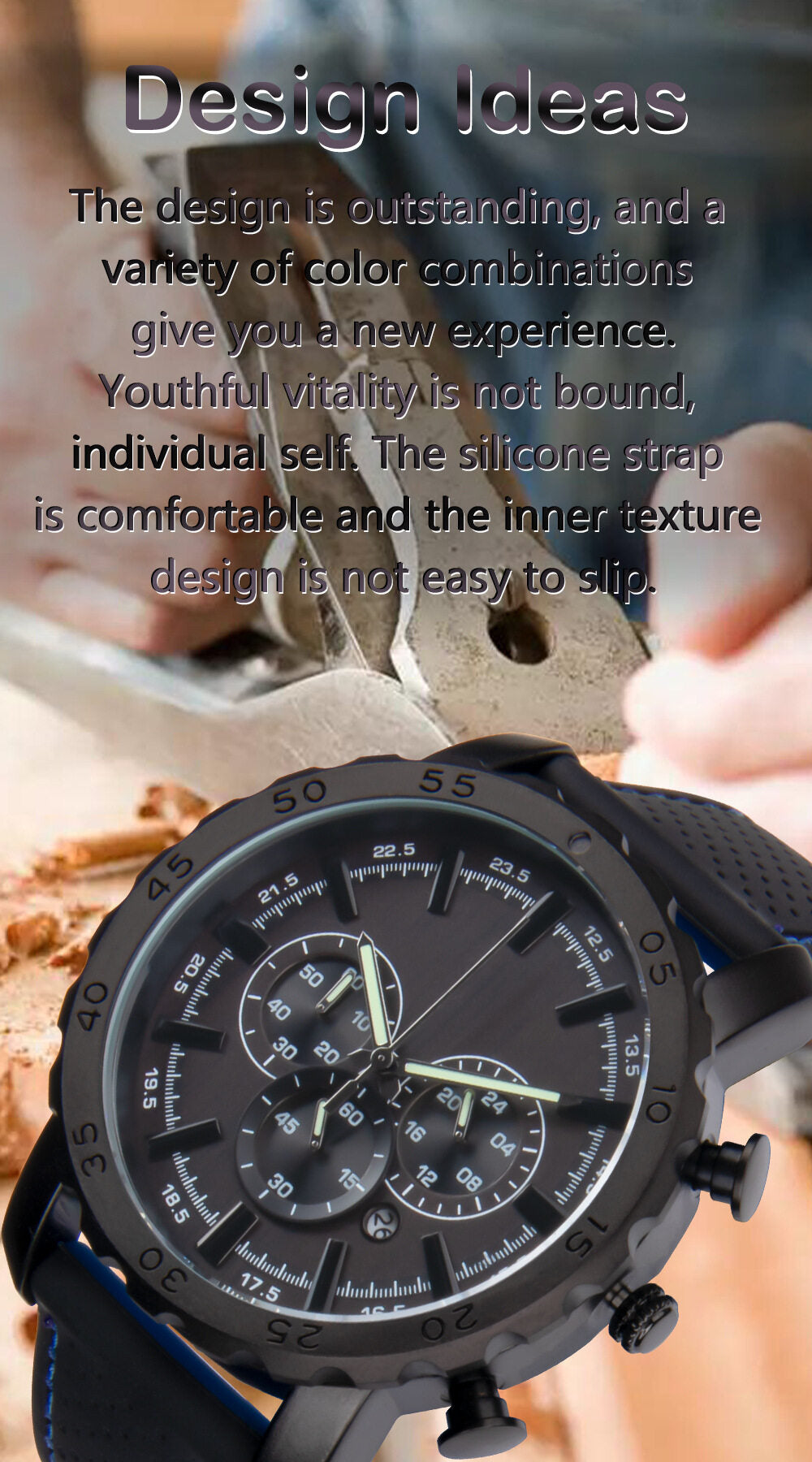 A little more men's wooden watch New Multifunctional Dual Time Zone Waterproof Quartz Business Luminous Large Dial Men's Watch D8124