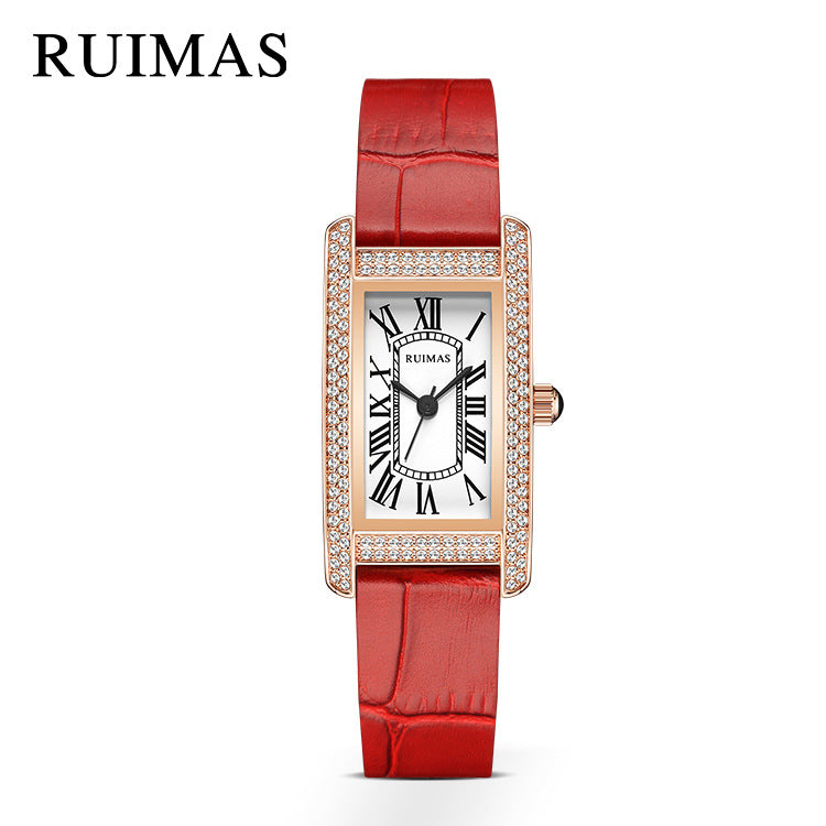 2023 NEW RUMAS DIAMOND-SET LADIES SMALL SQUARE LIGHT LUXURY FASHION QUARTZ TEMPERAMENT GODDESS SLIMMING WATCH 335