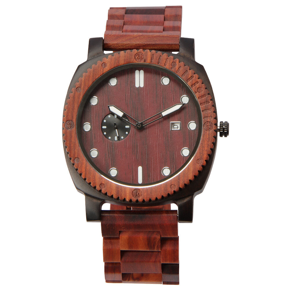 A little more men wooden watch color matching Boat-fruited Sterculia replica business multifunctional large dial luminous quartz watch with calendar