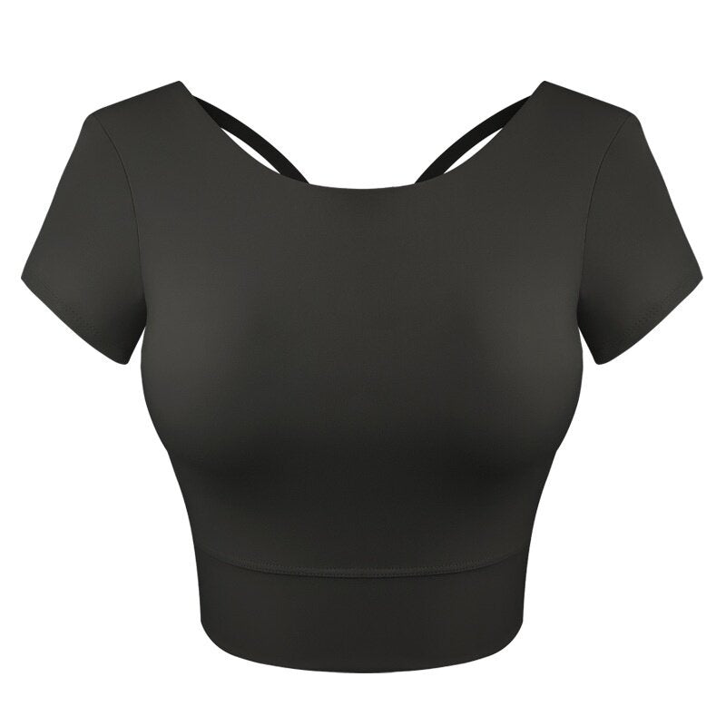 2022 Spring Summer New Style Yoga Wear Short-Sleeved Outdoor Running Sports Fitness Classy Fashion Sexy Beautiful Back Top Women