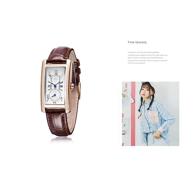 2022 New Product REBIRTH/Lipperf Quartz Watch Female Two-Needle Semi-Waterproof Square Roman Scale Belt Women's Fashion