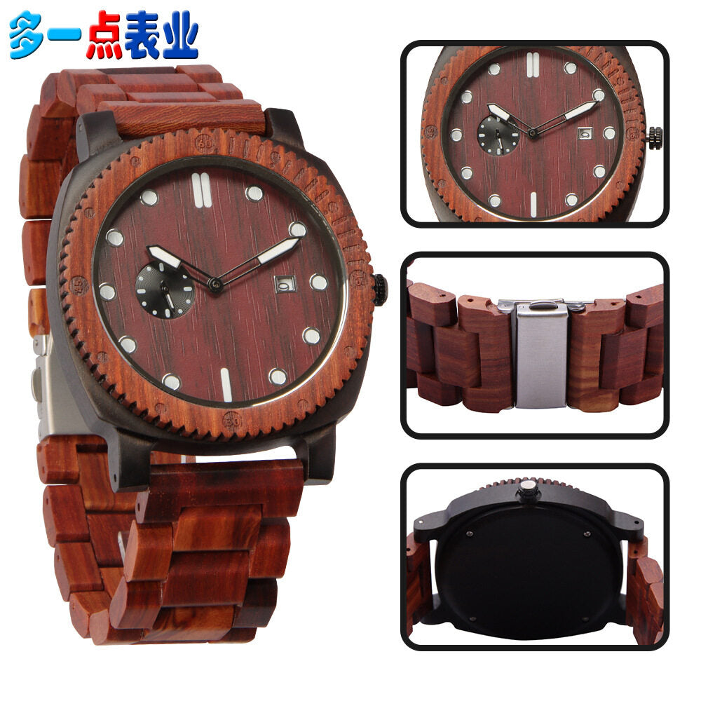 A little more men wooden watch color matching Boat-fruited Sterculia replica business multifunctional large dial luminous quartz watch with calendar