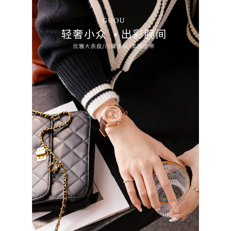 2022 Hong Kong GUOU Waterproof Quartz Ladies Watch Simple Fashion Belt