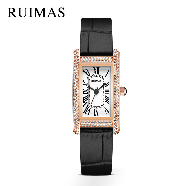 2023 NEW RUMAS DIAMOND-SET LADIES SMALL SQUARE LIGHT LUXURY FASHION QUARTZ TEMPERAMENT GODDESS SLIMMING WATCH 335