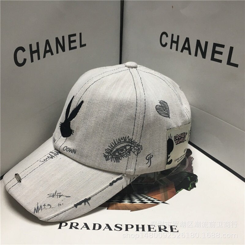 2022 Korean Version Spring Summer Autumn Winter Four Seasons Sunshade Cap Rabbit English Letters Men Women Both Baseball Caps