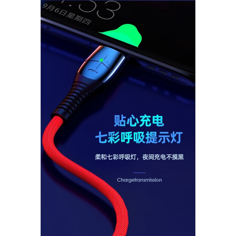 5A Super Fast Charge Zinc Alloy Data Cable Suitable For Apple Huawei TYPE-C Breath Light Flash Charging usb