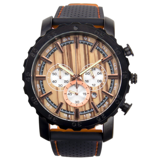 A little more men's wooden watch New Multifunctional Dual Time Zone Waterproof Quartz Business Luminous Large Dial Men's Watch D8124