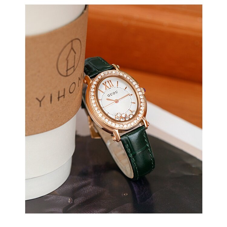 Ancient Ou GUOU6046 Ladies Watch Fashion Oval Dial Trendy Rhinestone Casual Real Quartz Women