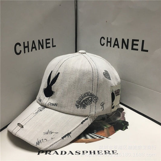 2022 Korean Version Spring Summer Autumn Winter Four Seasons Sunshade Cap Rabbit English Letters Men Women Both Baseball Caps