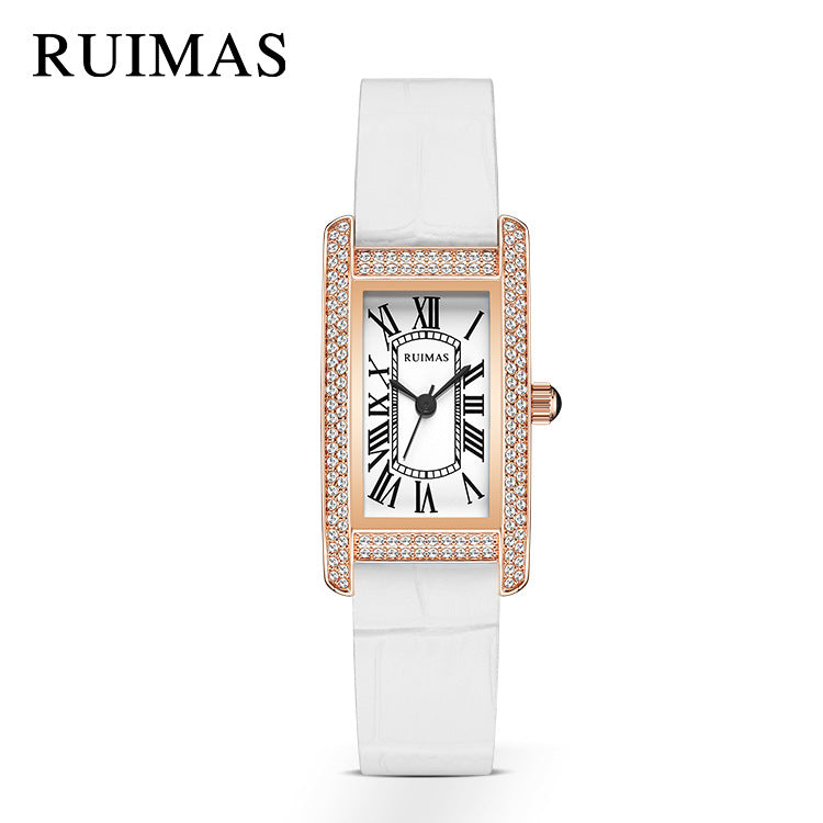 2023 NEW RUMAS DIAMOND-SET LADIES SMALL SQUARE LIGHT LUXURY FASHION QUARTZ TEMPERAMENT GODDESS SLIMMING WATCH 335