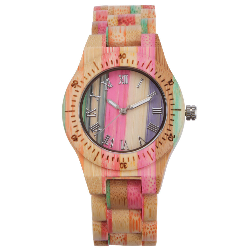 A little more colorful bamboo spot supply women's color bamboo wood watch two-color small casual luminous wood watch women's D8123