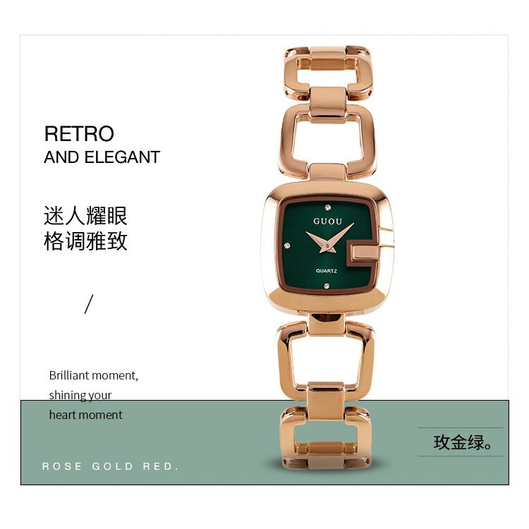 9.9 Big Promotion GUOU8190 New Style Steel Band Ladies Watch Brand Simple Temperament Square