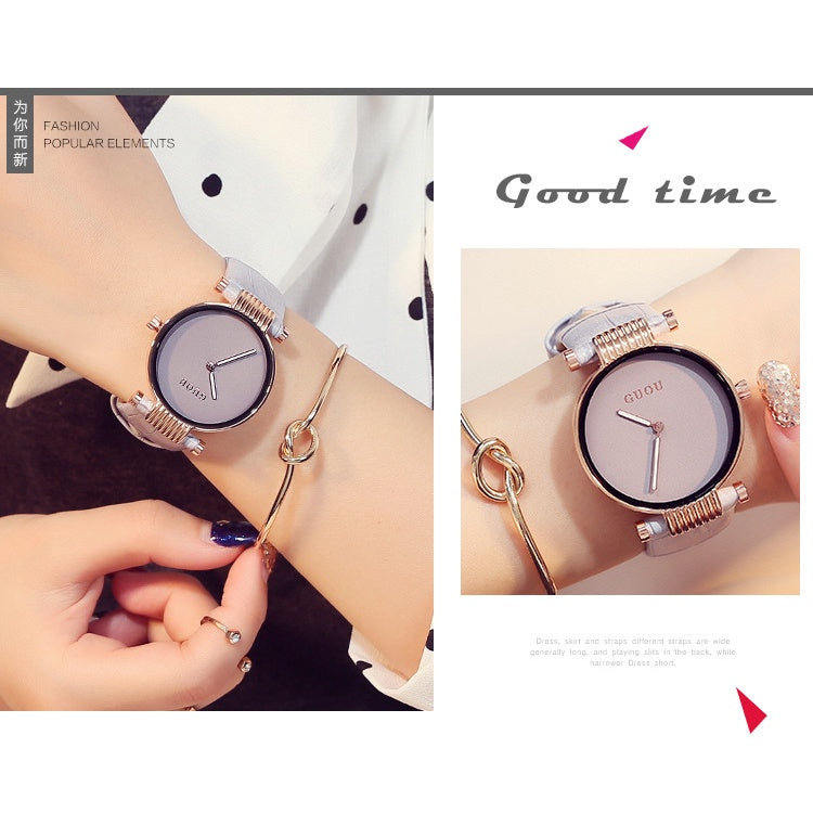 Ancient Ou GUOU Simple Ladies Watch No Scale Fashionable Women's Genuine Leather Waterproof Unique Belt Women