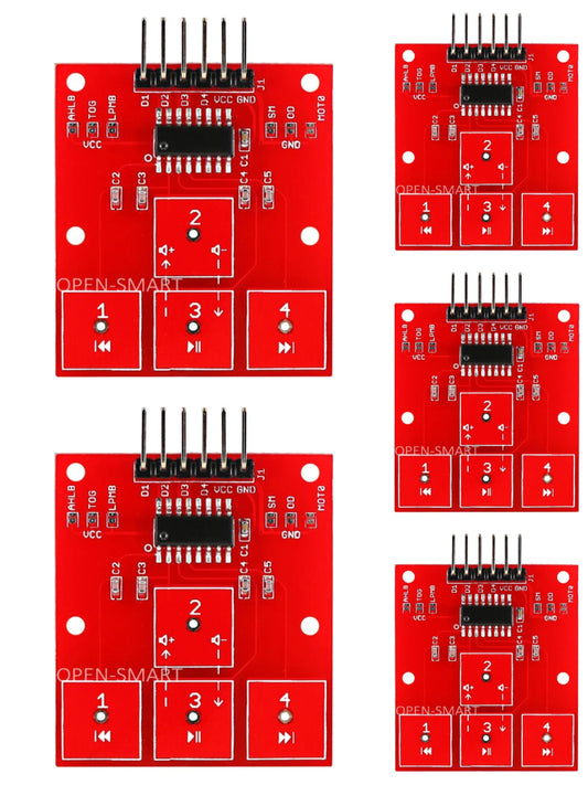 5PCS OPEN-SMART 4 Channel Touch Sensor 4 Way Control Module High Sensitivity 4-CH Touch Board Music Control Compatible for Arduino