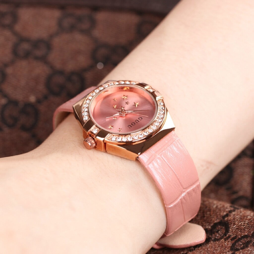 Ancient European GUOU luxury ladies seven star small plate fashion leather watch waterproof women's watch Quartz wristwatch woman