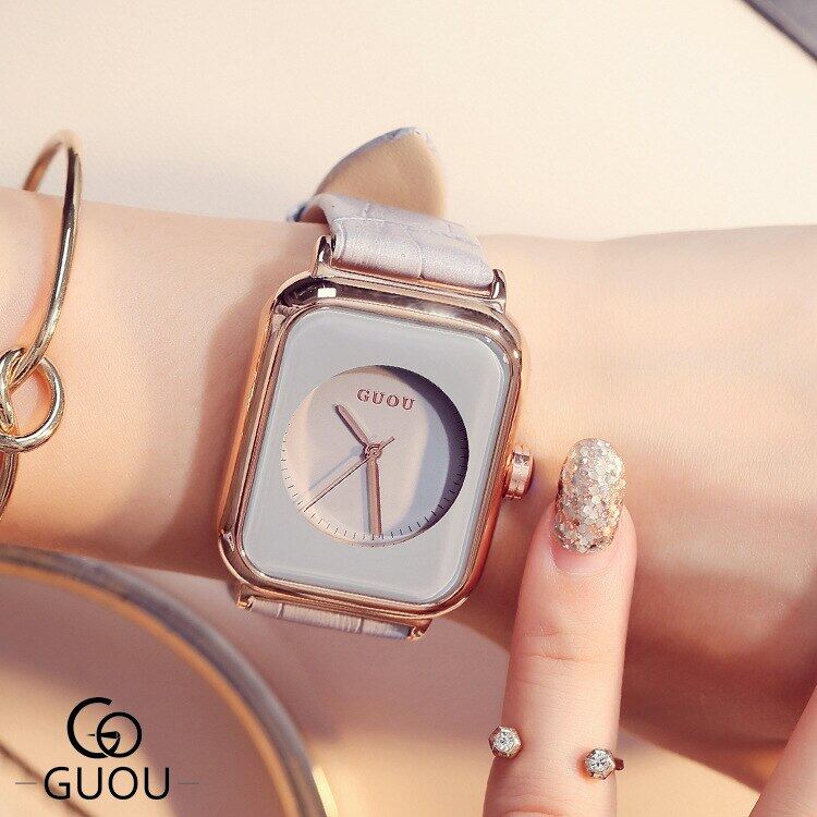 2021 New GUOU 8162 Women Watch Big Dial Women Watches Top Brand Fashion Rectangular Watch Ladies Waterproof Quartz Wristwatch