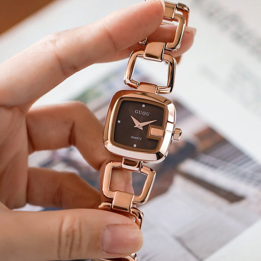 9.9 Big Promotion GUOU8190 New Style Steel Band Ladies Watch Brand Simple Temperament Square