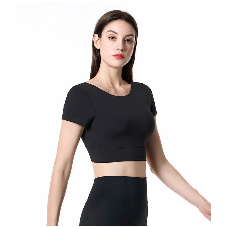 2022 Spring Summer New Style Yoga Wear Short-Sleeved Outdoor Running Sports Fitness Classy Fashion Sexy Beautiful Back Top Women