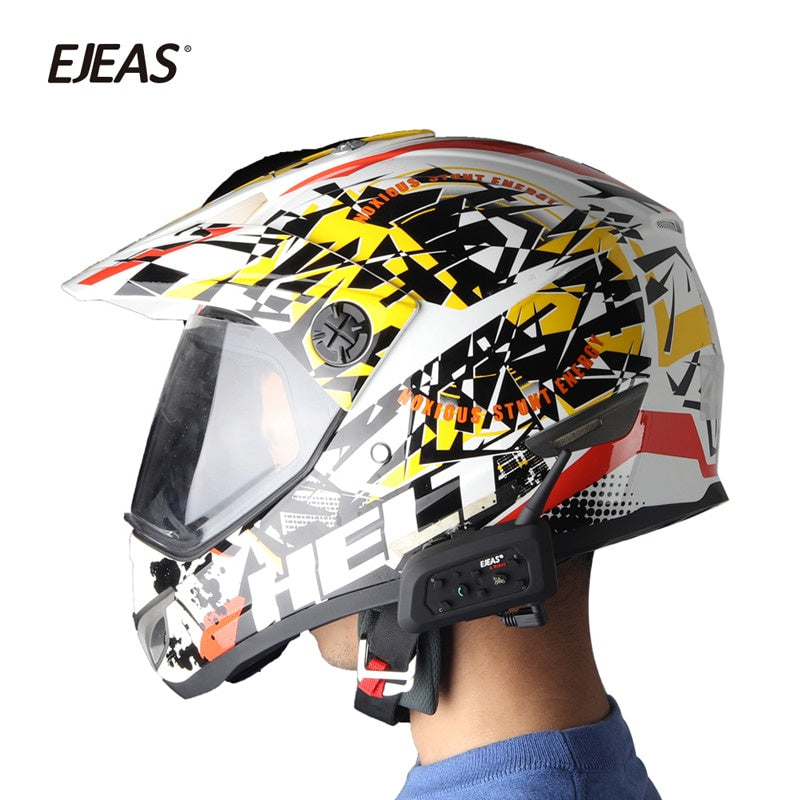 2Pcs Ejeas V6 Pro Bluetooth Motorcycle Intercom Helmet Headset 6 Riders 1200M Communicator Interphone + Metal Splint