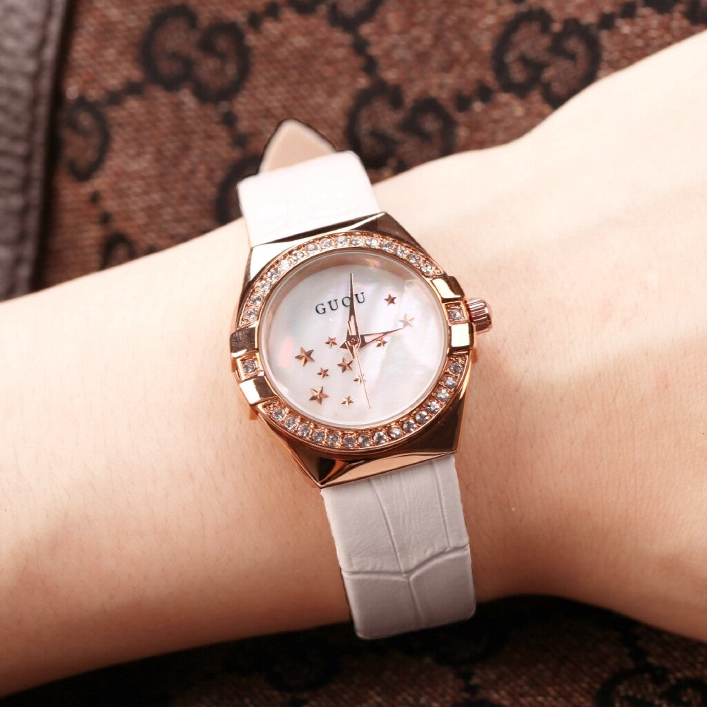 Ancient European GUOU luxury ladies seven star small plate fashion leather watch waterproof women's watch Quartz wristwatch woman