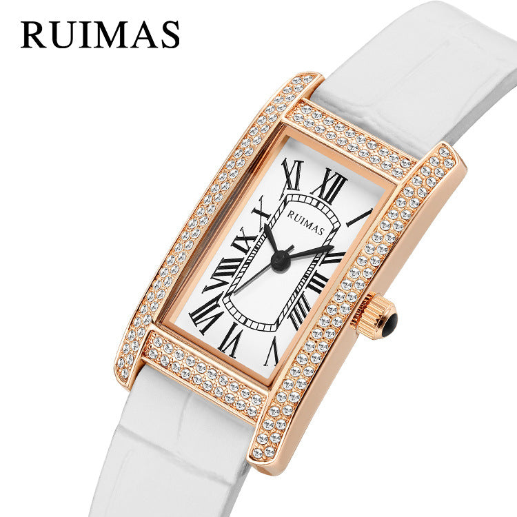 2023 NEW RUMAS DIAMOND-SET LADIES SMALL SQUARE LIGHT LUXURY FASHION QUARTZ TEMPERAMENT GODDESS SLIMMING WATCH 335