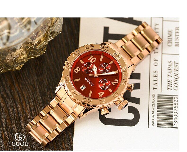 2021New Big Dial Steel Band Man Watch Women Quartz Watches Men's and Women's Watches Luxury Brand Gold Six-pin Calendar Clock